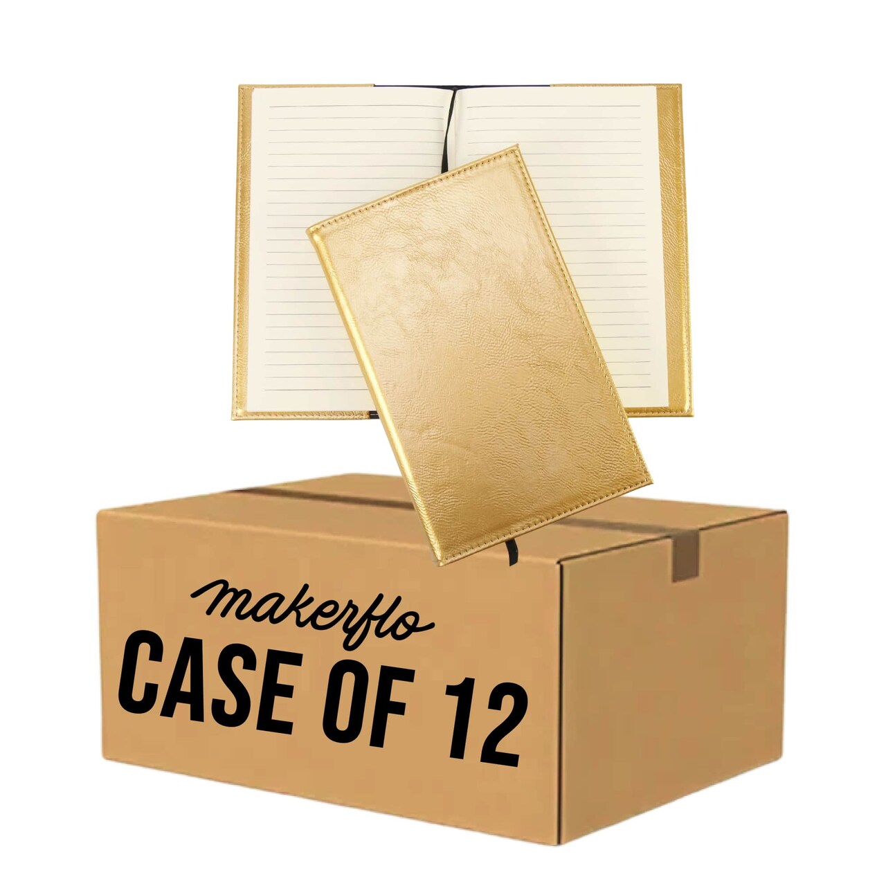 MakerFlo Laserette™ Journal Notebook – Pack of 12 Engravable and Refillable Vegan Leather Journal with Lined Pages and Gift Box, Wholesale & Bulk